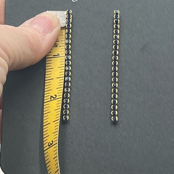 J. Crew Beautiful Blue Crystal Linear Dangle Gold Tone Earrings New - Picture 4 of 9